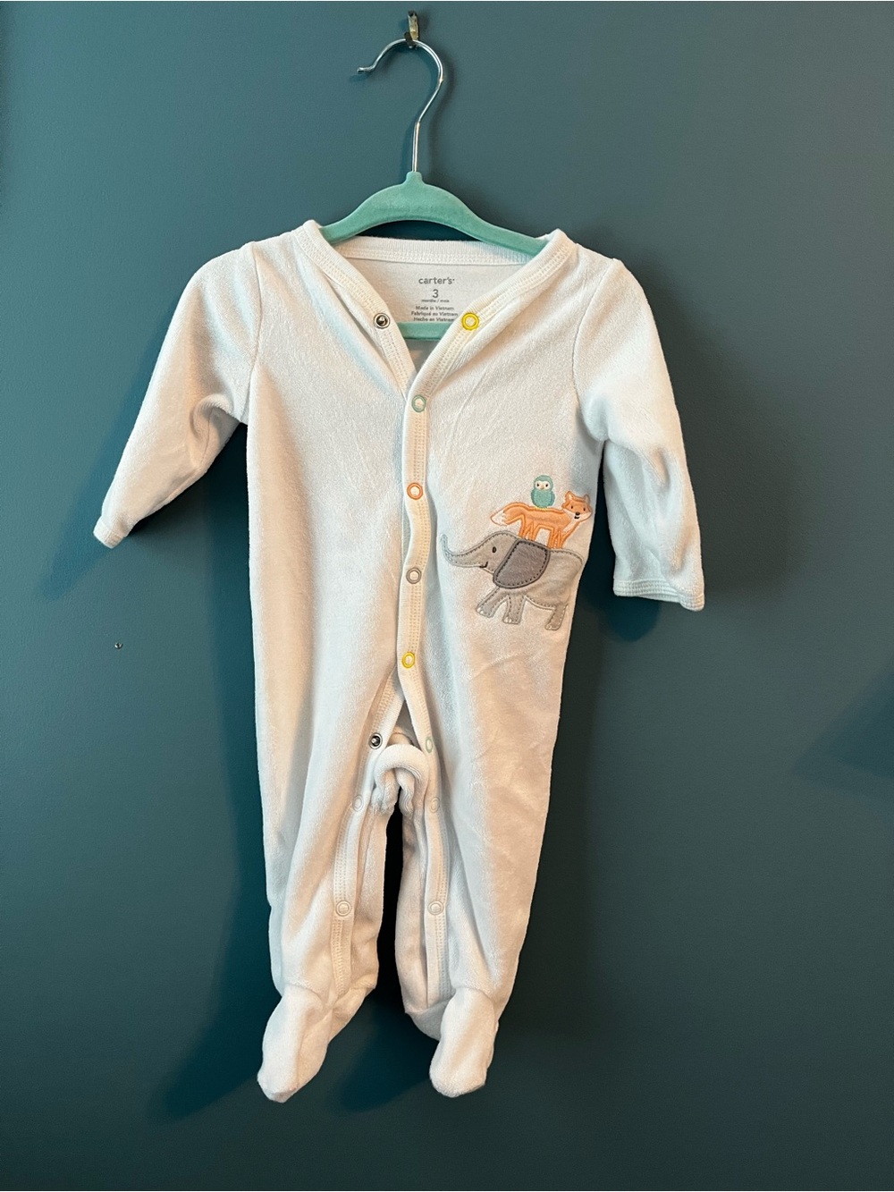 Carter's White Footed One-Piece with Animal Appliqués